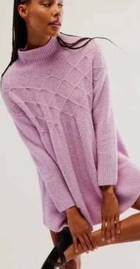 Free People Jaci Sweater Mini Dress Lavender Purple Textured Mock Neck Medium